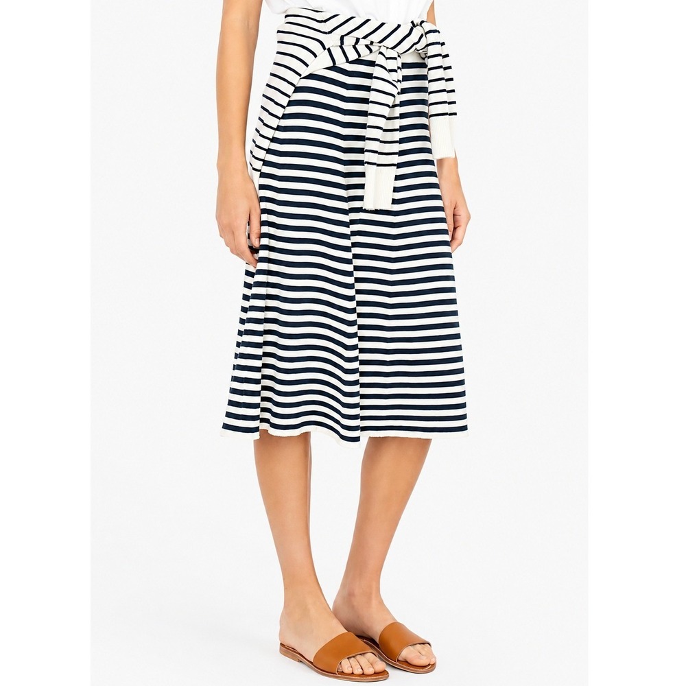 KULE Cream Navy Knit Striped Sabine Flared Midi Skirt Size Medium